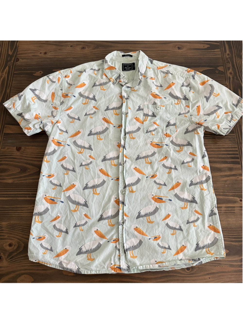 Artistry in Motion Men's L Pelican Button Down Shirt Green Coastal Art to Wear - Picture 3 of 9